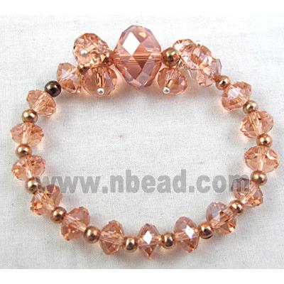 Chinese Crystal Glass Bracelet, stretchy, rose-pink