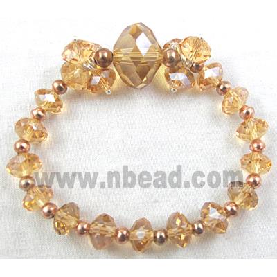 Chinese Crystal Glass Bracelet, stretchy, champagne