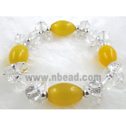 stretchy Bracelet with Chinese crystal beads, cat eye beads