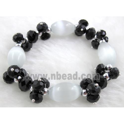 stretchy Bracelet with Chinese crystal beads, cat eye beads