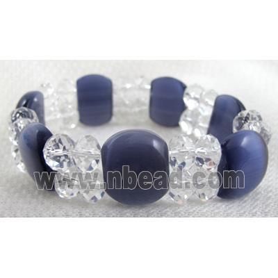 stretchy Bracelet with Chinese crystal beads, cat eye beads