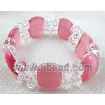 stretchy Bracelet with Chinese crystal beads, cat eye beads, pink