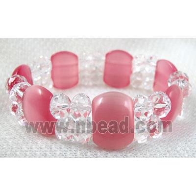 stretchy Bracelet with Chinese crystal beads, cat eye beads, pink