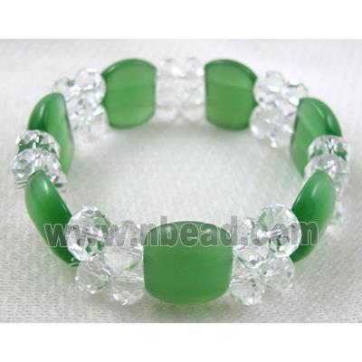 stretchy Bracelet with Chinese crystal beads, cat eye beads, green