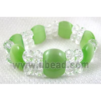 stretchy Bracelet with Chinese crystal beads, cat eye beads, lt.green