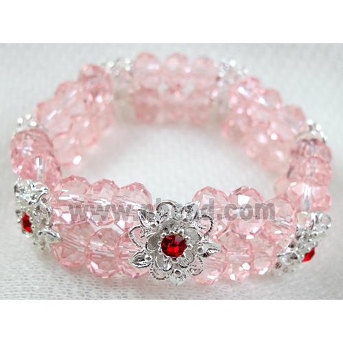 stretchy Bracelet with Chinese crystal beads, pink