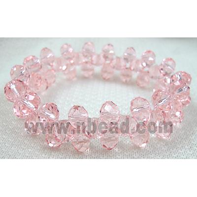 Chinese Crystal Glass Bracelet, stretchy, pink