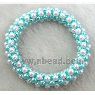 pearlized glass bracelet, stretchy, aqua