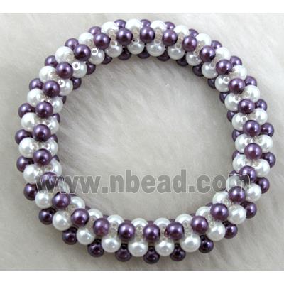 pearlized glass bracelet, stretchy, purple