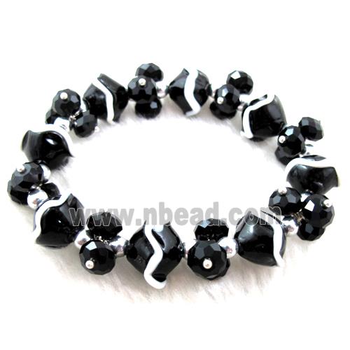 Crystal Glass Bracelet, stretchy, black