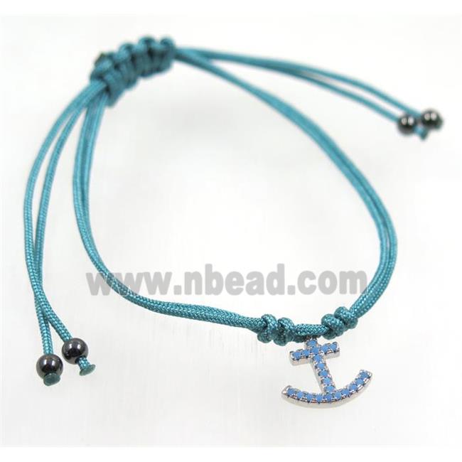 handmade bracelet with anchor pave zircon, nylon wire