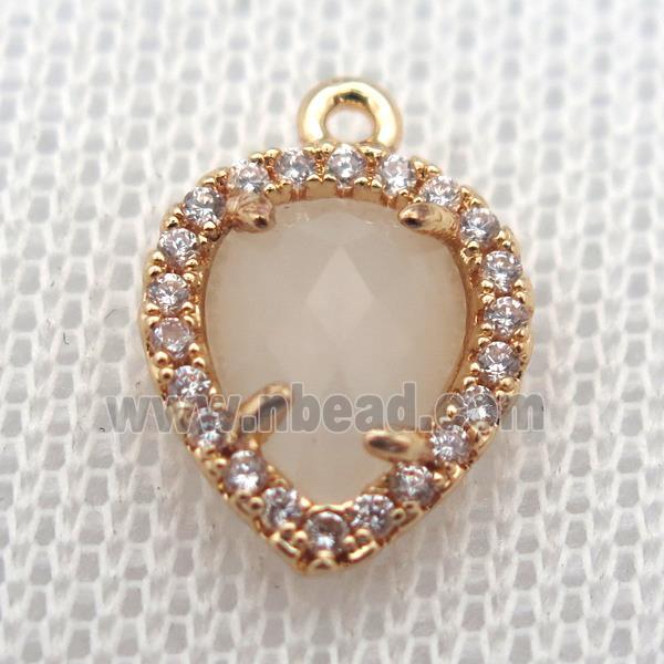 copper teardrop pendant pave zircon with white crystal glass, gold plated