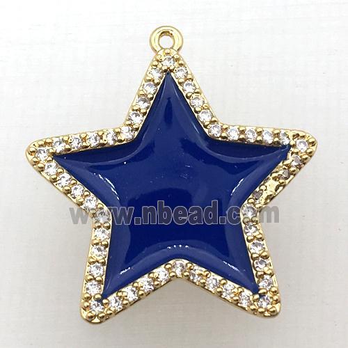 copper star pendant pave zircon with deepblue Enameling, gold plated