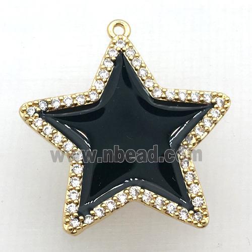 copper star pendant pave zircon with black Enameling, gold plated