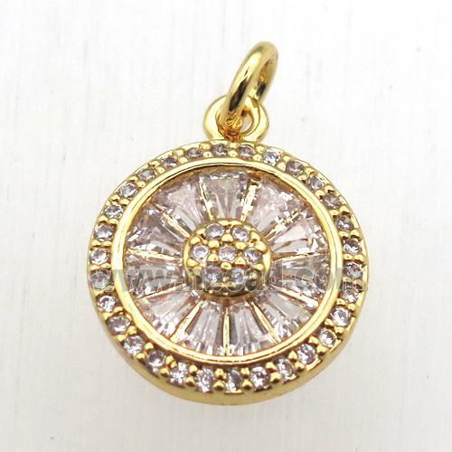 copper circle pendant pave zircon, gold plated