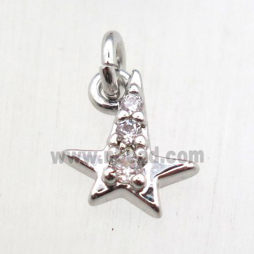 copper star pendant pave zircon, platinum plated