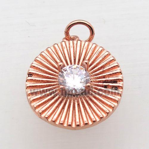 copper circle pendant pave zircon, rose gold