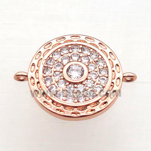 copper circle connector pave zircon, rose gold