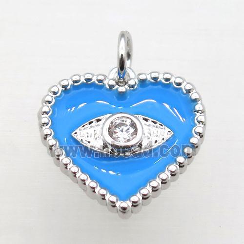 copper heart connector pave zircon whit blue Enameling, platinum plated