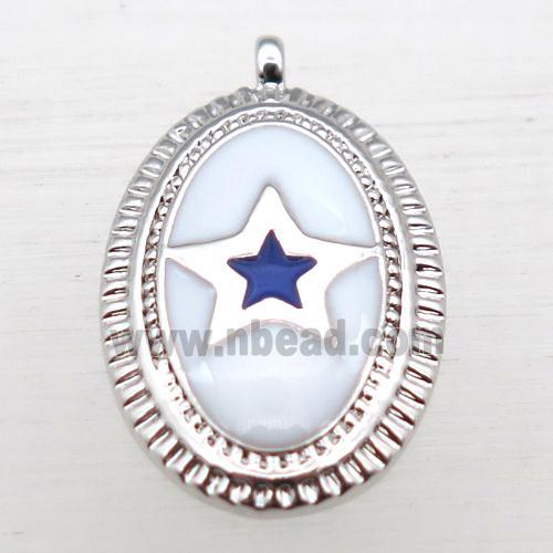 copper oval pendant with star enameling, platinum plated