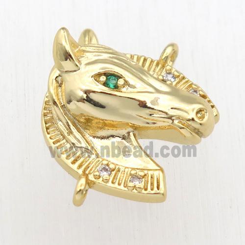 copper horsehead connector paved zircon, gold plated