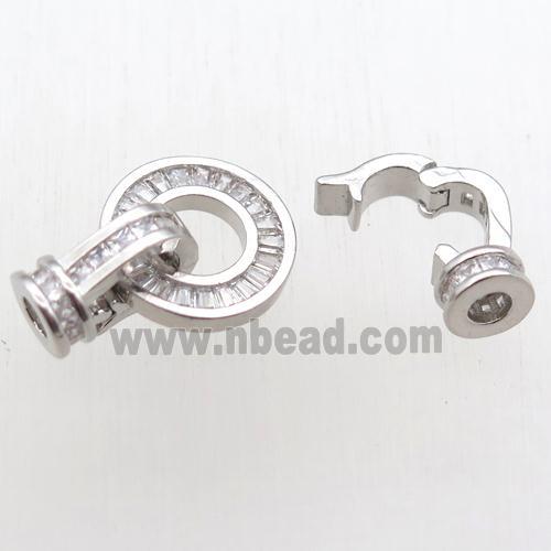 copper clasp paved zircon, platinum plated