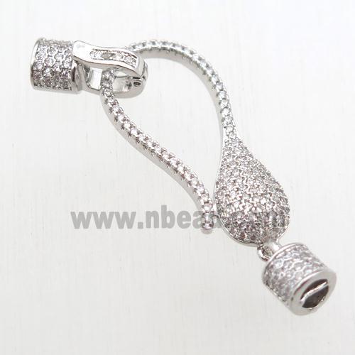 copper clasp paved zircon, platinum plated