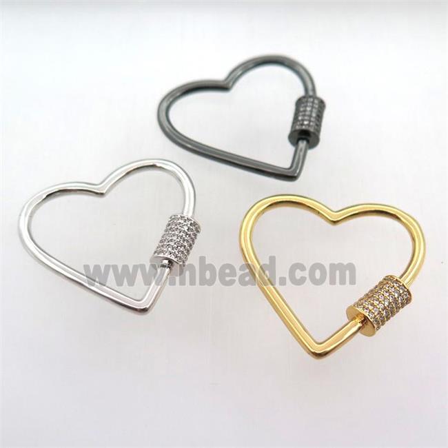 copper carabiner lock pave zircon, heart, mix color