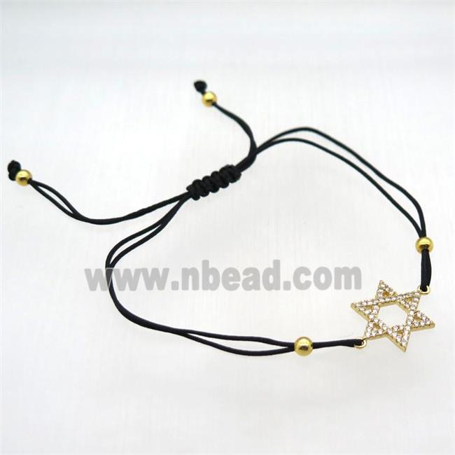 resizable nylon wire bracelet with Davidstar pave zircon, gold plated