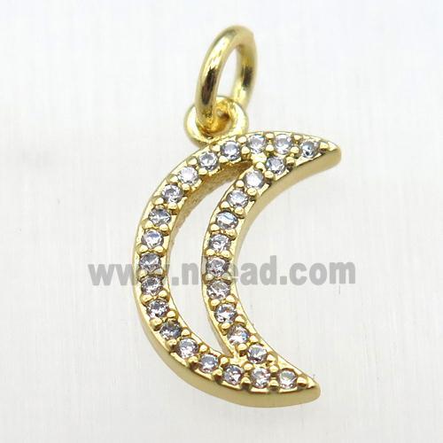 copper moon pendant paved zircon, gold plated