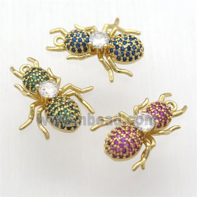 copper ant pendant pave zircon, mixed, gold plated