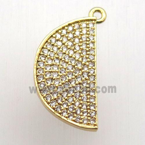 copper moon pendant pave zircon, gold plated