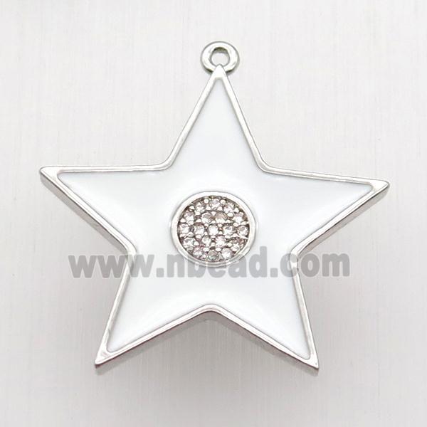 copper star pendant paved zircon, white enameling, platinum plated