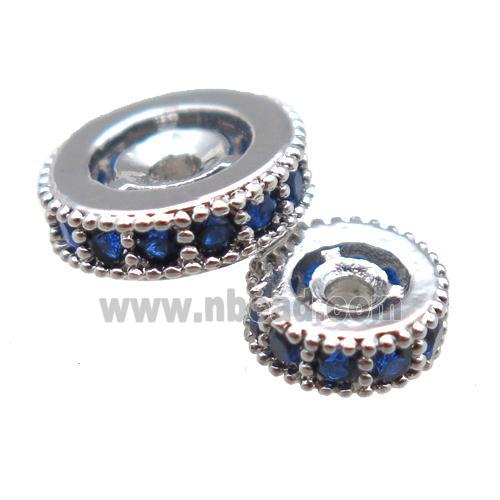 copper spacer beads paved zircon, heishi, platinum plated