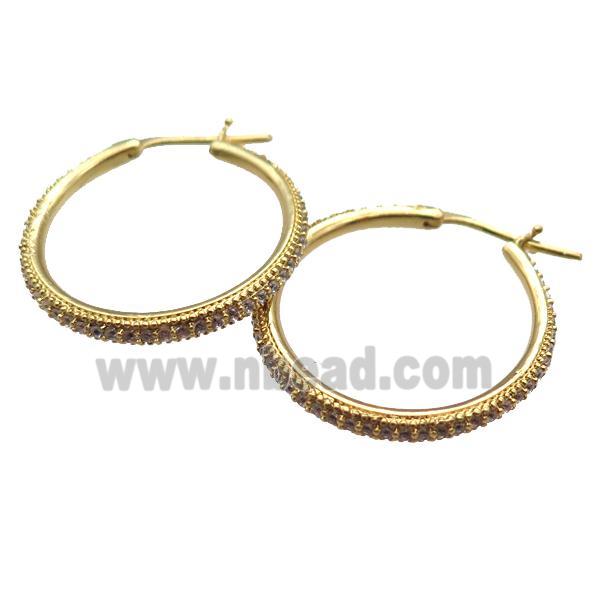 copper Hoop Earrings paved zircon, gold plated