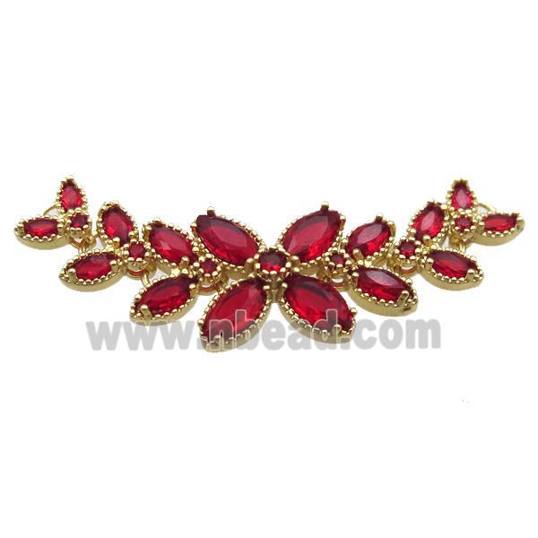 copper flower pendant paved ruby zircon, gold plated