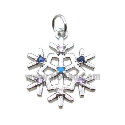 copper snowflake pendant paved zircon, platinum plated