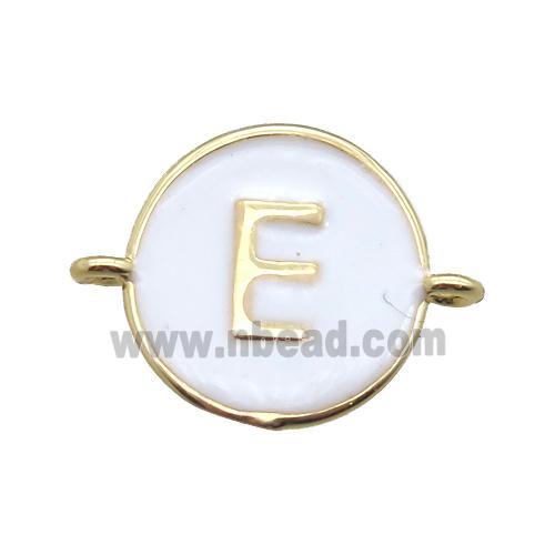 white enameling copper letter-E connector, gold plated