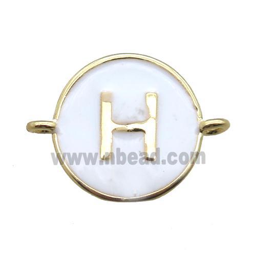white enameling copper letter-H connector, gold plated