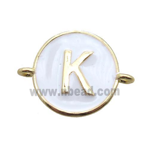 white enameling copper letter-K connector, gold plated