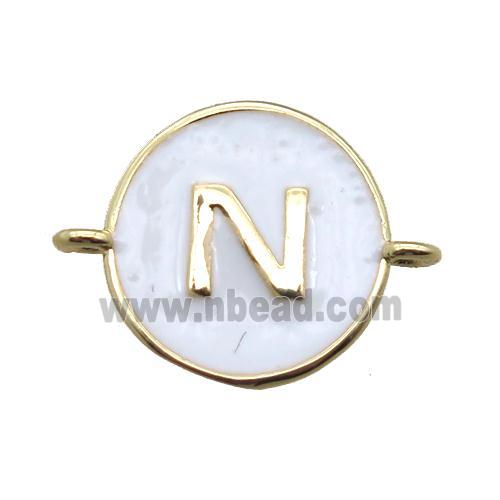 white enameling copper letter-N connector, gold plated