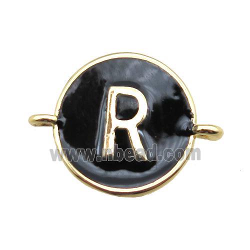 black enameling copper letter-R connector, gold plated