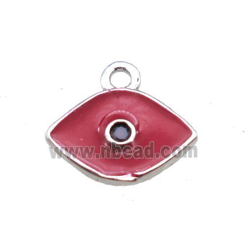 red enameling copper eye pendant paved zircon, platinum plated