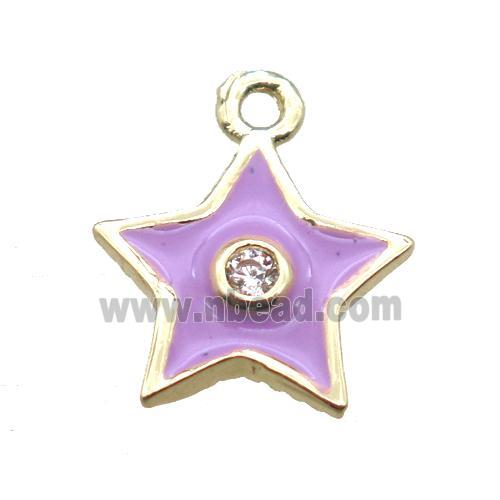 purple enameling copper star pendant paved zircon, gold plated