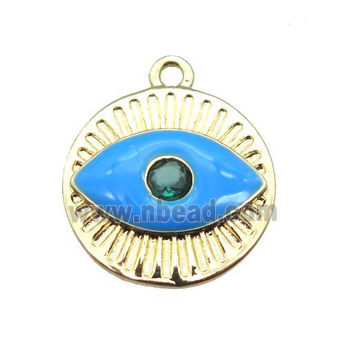 copper eye pendant with blue enameling, gold plated