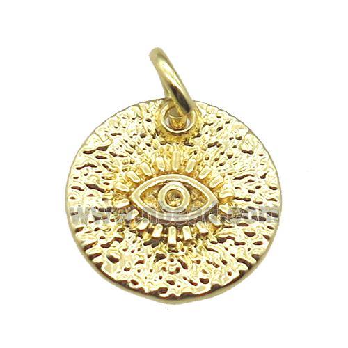 copper circle pendant with eye, gold plated