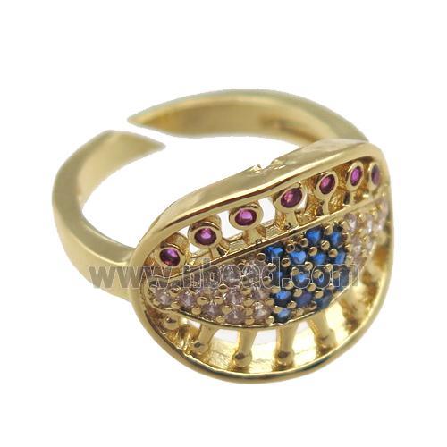 copper Rings pave zircon, Resizable, gold plated