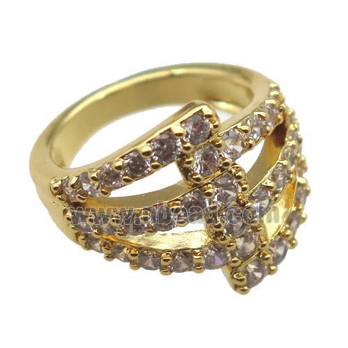 copper Rings pave zircon, Resizable, gold plated