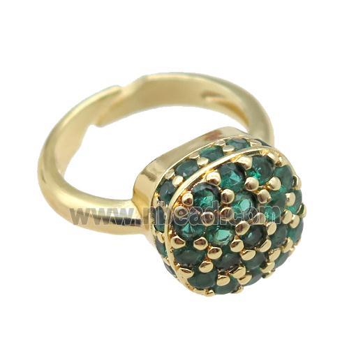 copper Rings pave green zircon, Resizable, platinum plated