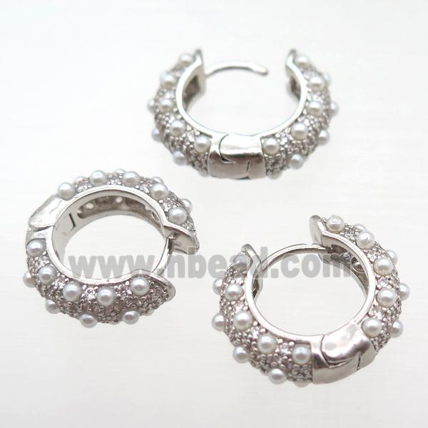 copper hoop earring pave pearlglass, platinum plated
